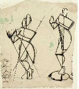 Theo van Doesburg Two sketches of Krishna playing a flute, seen from the front. Germany oil painting artist